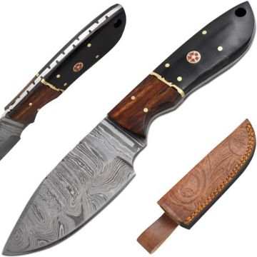 Old Ram Handmade Full Tang Damascus Steel Blade Hunting Knife Two Tone Wood & Horn Handle